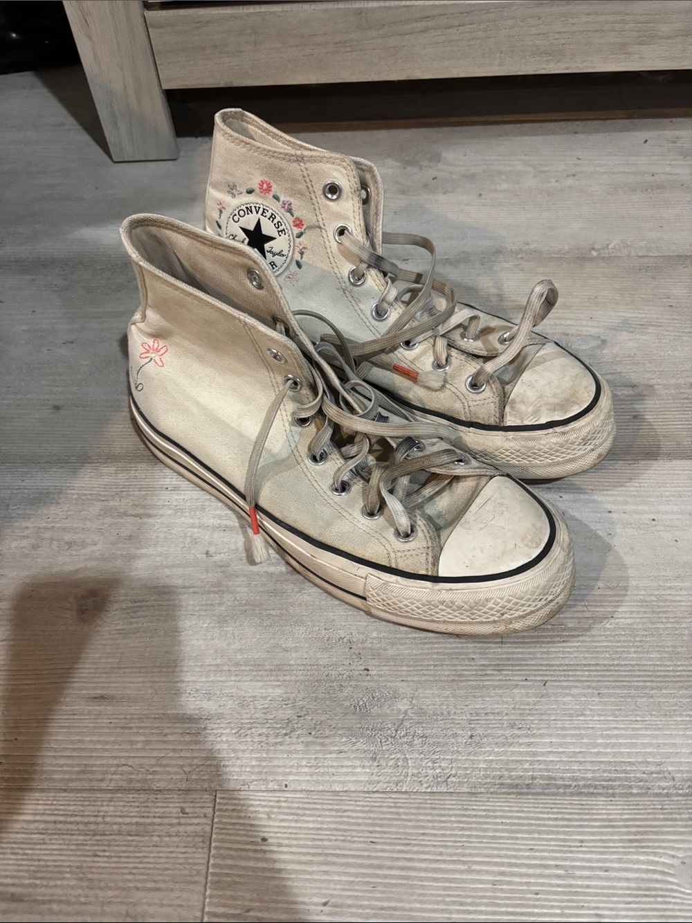 Converse High Top Sneakers - Cream with Pink Floral